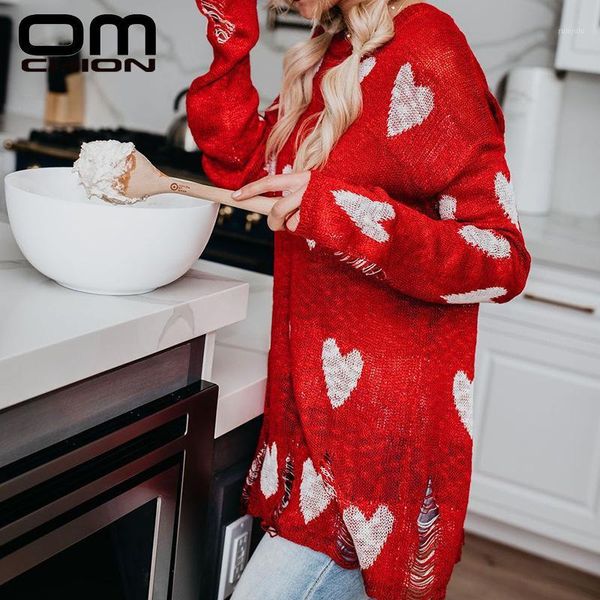 

omchion plus size 3xl 2019 korean o neck holes heart red christmas sweater women casual loose long pullover winter jumper lmy1901, White;black