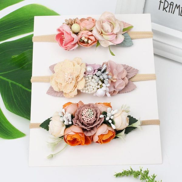 

peral baby handmade headbands flower for girls bundle nylon elastic hair band hairband headdress newborn hair accessories1, Slivery;white