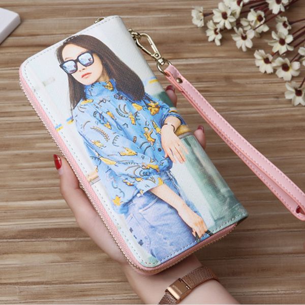

custom two pos wallet women men engrave diy po long zipper wallets mother's birthday day gift for her wedding bridesmaid 220217, Red;black