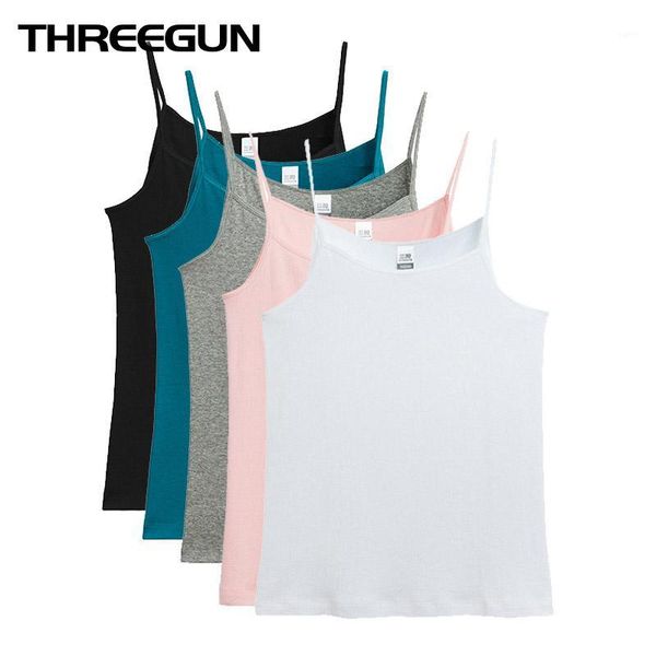 

threegun 2pcs/pack summer women undershirt cotton camisola tanks ladies vest solid breathable shoulder singlet slim fit1, Black;white