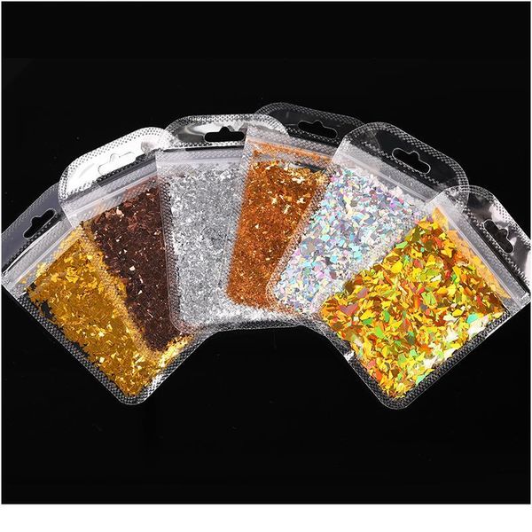 

holographics nail flakes irregular nail sequins colorful polish nail glitter powder sparkly slice spangle art de jllpgf, Silver;gold