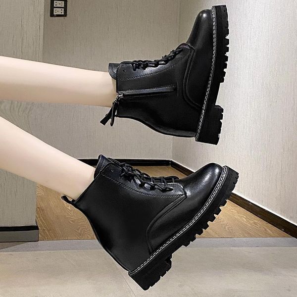 

brand women's shoes lolita boots round toe boots-women winter footwear zipper fashion ankle rock leather black 2021