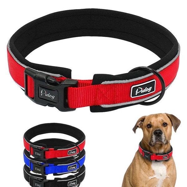

adjustable comfort thick padded nylon dog collar reflective for small medium large breeds blue red black wmtvyd