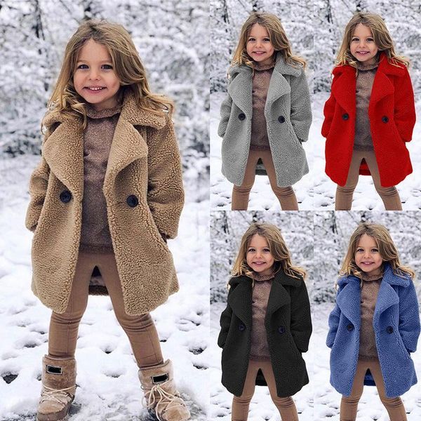 

toddler baby kids girls windproof winter coat solid color plush padded coat faux fur warm jacket 18m-6t kids meisjes winterjas1, Blue;gray