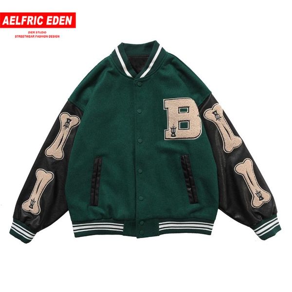 

aelfric eden 2020ss hip hop furry bone patchwork color block jackets mens harajuku streetwear bomber jacket men baseball coats, Black;brown