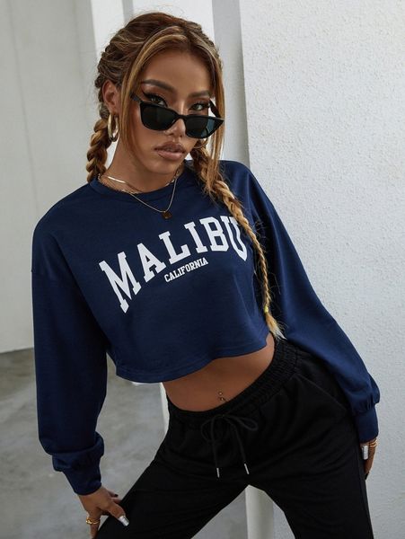 

letter graphic drop shoulder crop sweatshirt e7lb#, White;black