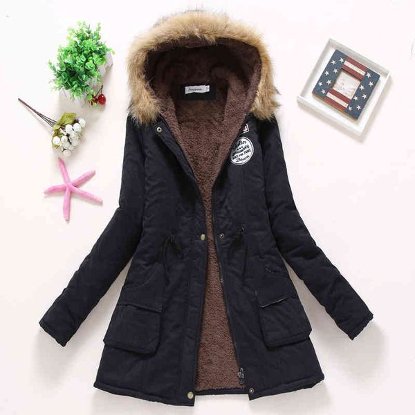 

women's wool & blends women winter military coats cotton wadded hooded jacket casual parka thickness warm xxxl size quilt snow outwear, Black
