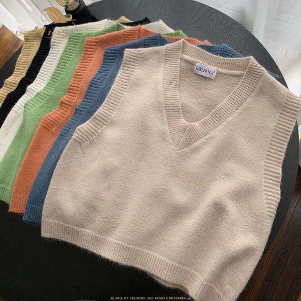 

2021 autumn new sweater vest vd1514 green black white v neck women ladies warm knitted pullovers sweaters1