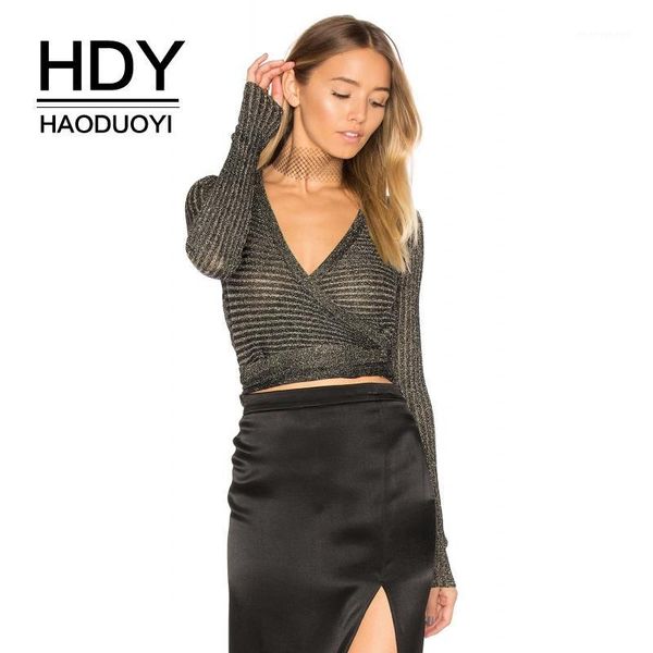 

hdy haoduoyi brand 2018 women black bright silk sweater deep v-neck long sleeve belt waist female casual pullovers lady1, White;black