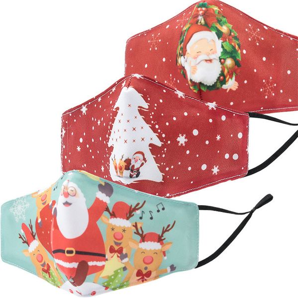 

kids face mask christmas three layers cotton washable reuseable mask can be inserted filter winter dust mask with retail packing bag f102105, Black;white
