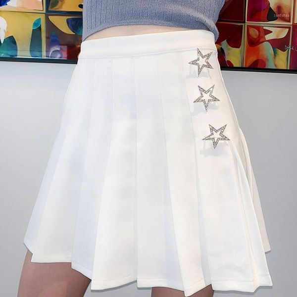 

2020 new high waist a line pleated skirts harajuku lolita gray white black a-line sailor skirt school quality skirts uniform1