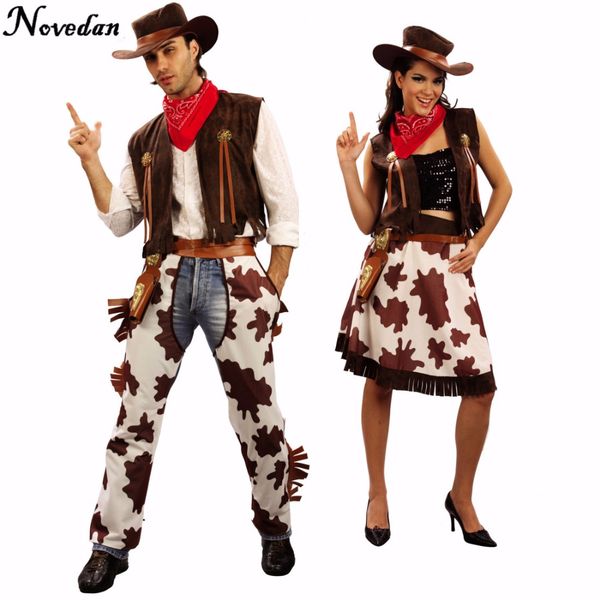 

anime costumes western cowgirl cowboy costume dress with hat carnival halloween party outfit cosplay costumes for women men, Black