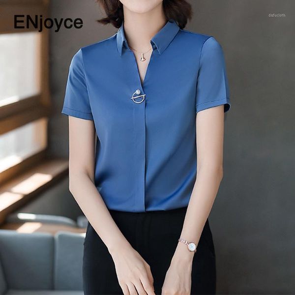 

summer blue short sleeve chiffon blouse women button up collar shirt bussiness professional holtel office ladies clothing1, White