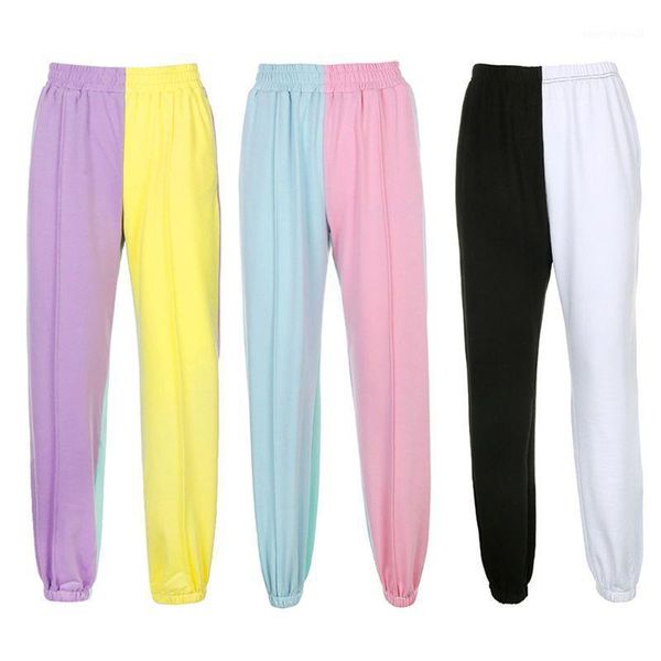 

women's pants & capris women contrast color patchwork jogger high waist loose harem sweatpants mxma1, Black;white