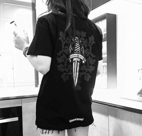 

ch crosin sanskrit sweat print половина мужской и женской футболки с хлопком с коротким рукавом, Black