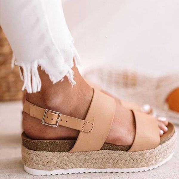 

2021 new women summer buckle strap gladiator open toe hemp platform shoes female casual ladies plus size sandals 939g, Black