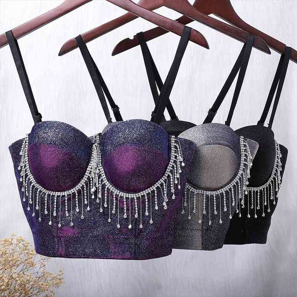 

women bling camisole diamond tassels fashion cropped bustier bra night club party tank y808, White