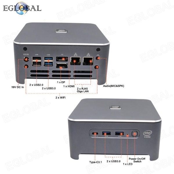 

eglobal 10th gen core i9 10880h 10750h intel mini pc 2 lans windows 10 2*ddr4 2*nvme gaming computer dp hdmi type-c 3x4k