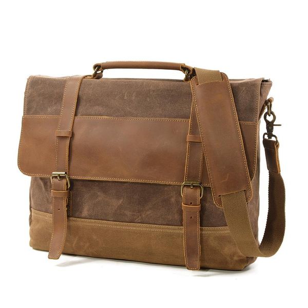 

soaeon leather bag 15" messenger computer vintage men handbags waterproof satchel large briefcase shoulder canvas lapbags dccdq