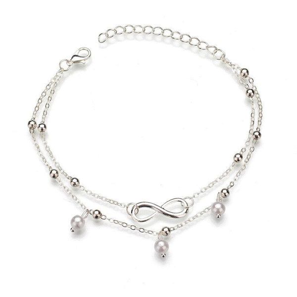 

s010 boho double layers pearl pendant anklets for women gold color heart infinity ankle bracelet foot jewelry accessories swy wmtqvn, Red;blue