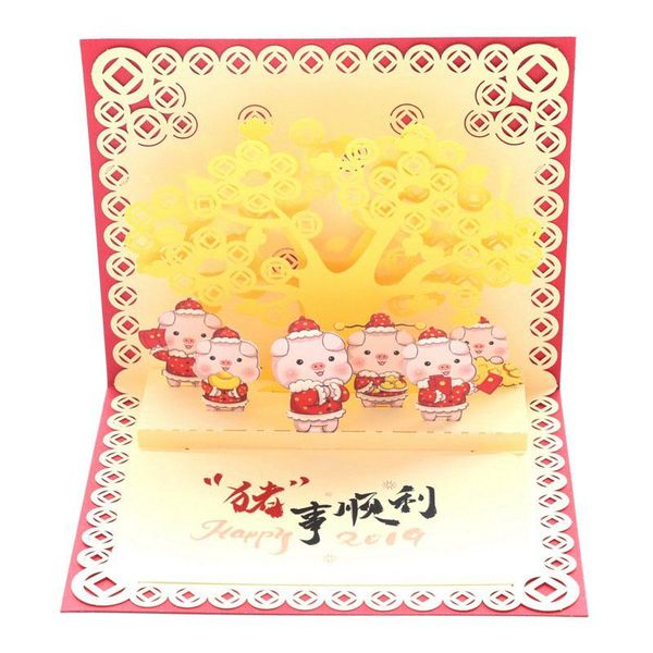 

3d ручного 2019 китайского зодиака pig весеннего фестиваль денежное дерево бумага открытка открытка все идет хорошо blessing подарки sqclif