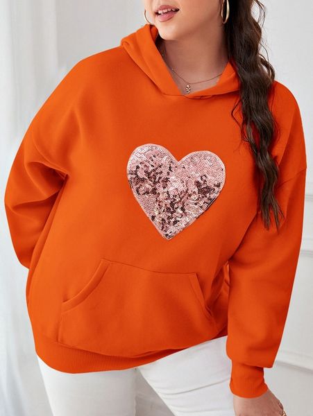 

plus sequin kangaroo pocket drop shoulder sweatshirt z64i#, Black