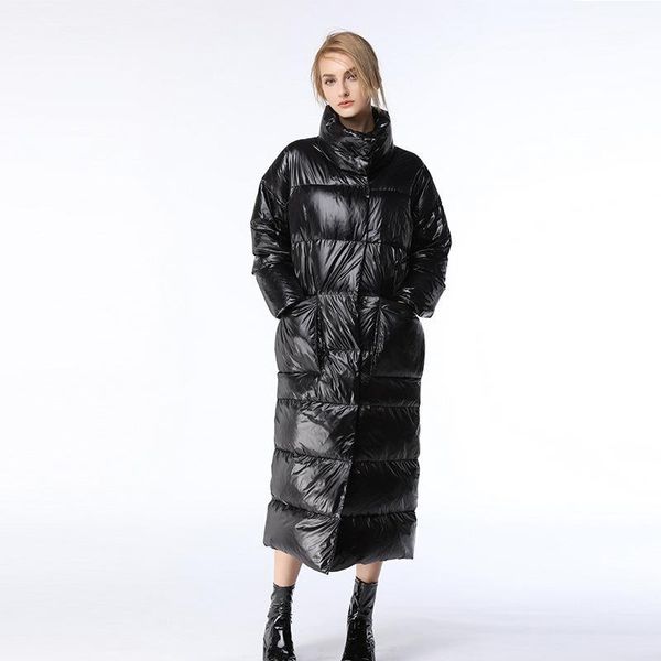 

winter new style down jacket women's longer section stand-collar thick warm down feather over-the-knee jacket famous women'1, Black;white