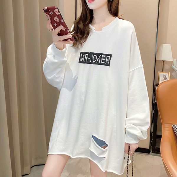 

rhthd new large fun loose cartoon printed sweater women's medium long long sleeve t-shirt 5kqeo women's isn t-shirt, Black