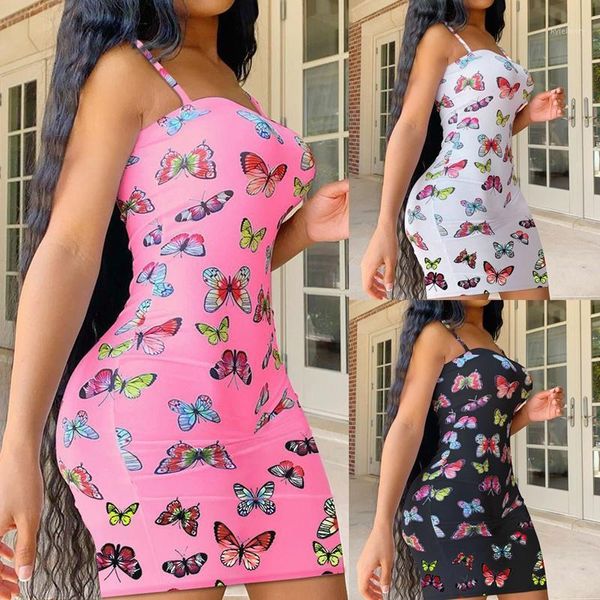 

butterfly spaghetti print women party dress clubwear bodycon skinny wrap chest mini dress1, Black;gray