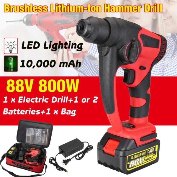 

электрическая ударная дрель бесщеточный cordless 88v 800w 10000mah литий-ионная ударная дрель с 1 или 2 литиевых батареи электроинструментов