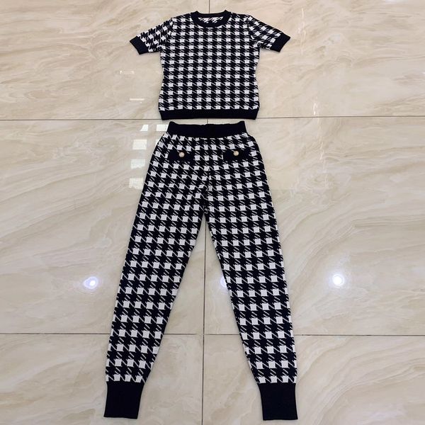 

2021 the new black and white straddle trellises short sleeve set two new pieces female arrivals 2 piece assembly clothing party kng7, Gray