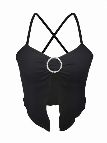 

rhinestone ring detail cami e28f#, White