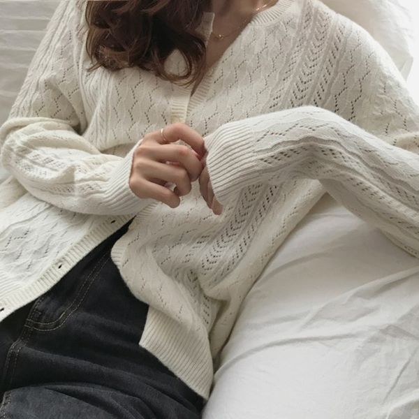 

2021 new autumn female style shirts button hollow cardigan out knitted cardiswgans c1750 qih2, White;black