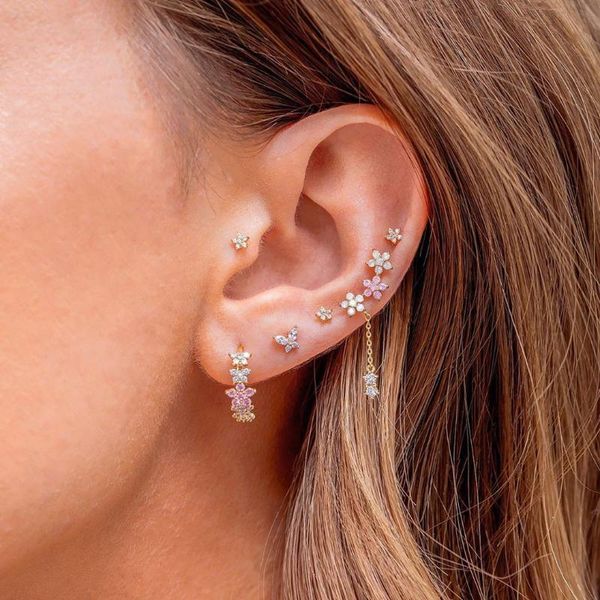 

dangle & chandelier 5a cubic zirconia cz flower earring for women clear pink purple pastel color flowers fashion jewelry, Silver