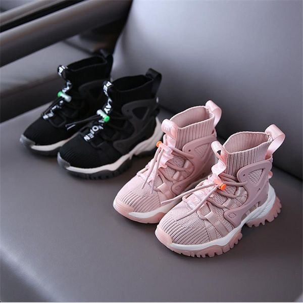 

children's shoes 2020 new mesh high help kids sport shoes breathable fashion boys girls sneakers size 26 37 sqcweu, Black