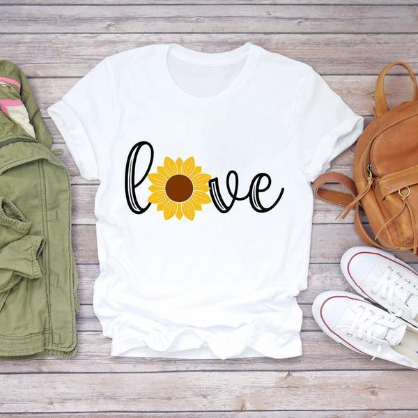 

women t-shirts love sunflower floral plant printing summer autumn print lady womens graphic t shirt female tee t-shirt, White