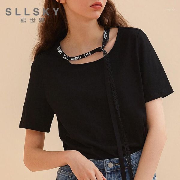 

sllsky 2018 summer t shirt women solid o-neck white casual short sleeve coon 100% black loose tee shirt femme 112st8401
