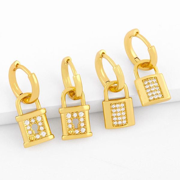 

FLOLA Gold Padlock Earrings For Women Small Lock Charm Drop Earrings Dangling Crystal CZ Cubic Zirconia Jewelry Gifts ersv23, Silver