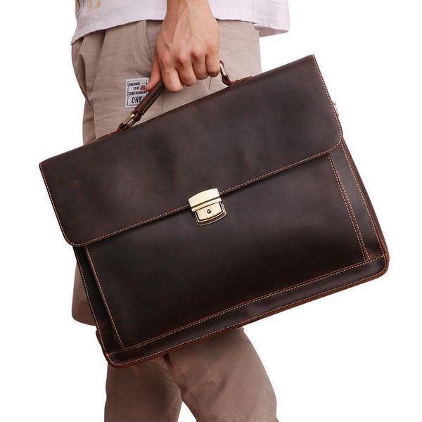 

men crazy messenger shoulder horse leather for special lock briefcase bags men bag lap16" male handbags business casual boewi