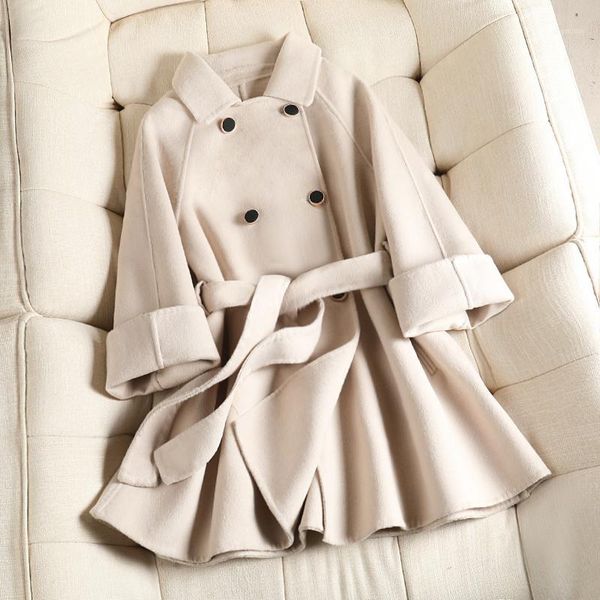 

korean style double breasted short coats solid color wool coats for women 2020 autumn winter all match outerwear with belt h0631, Black
