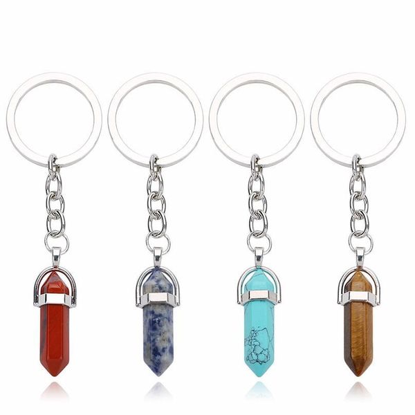 

new nature stone women/men's fashion key chains purple green opal blue red silver color key rings alloy charms gifts w jlldit
