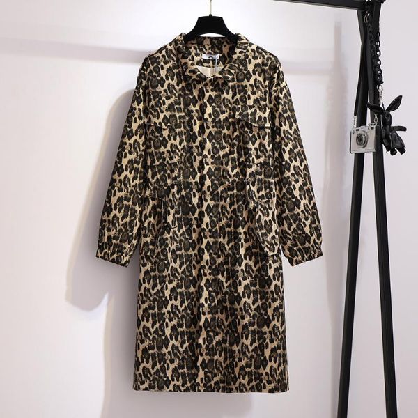 

2xl ~ 6xl осень зима leopard печати вельвет trench леди ретро сыпучие zipper ветровка длинные пальто вскользь топы b719, Tan;black