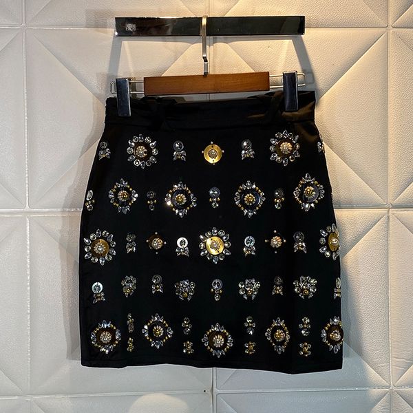 

female miniskirt luxury beads floral diamonds stylish english style high-waisted skirts skirt lady's party gj1r, Black