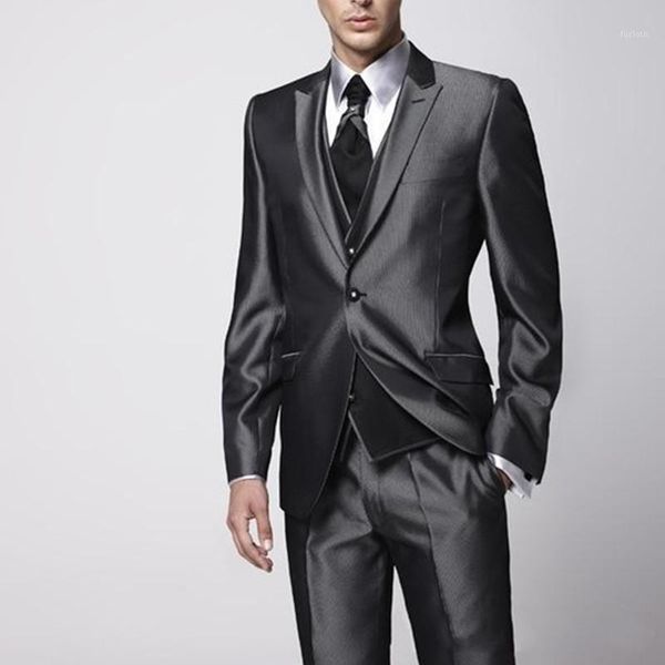 

bright black single button men's business suit (coat + vest+pants) custom slim men's dress business suit1, White;black