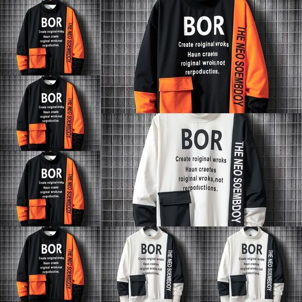 

dortc autumn and winter men's multi-color round neck long sleeve pullover sweater loose 2020 pullover street trendy ins 5m8co, Black