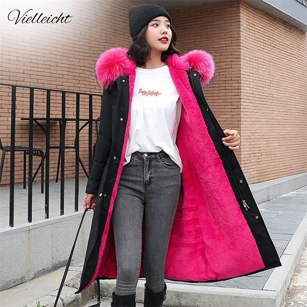 

vielleicht -30 degrees snow wear long parkas winter jacket women fur hooded clothing female fur lining thick winter coat women 210203, Black