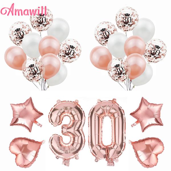 

amawill rose gold 32 inch 30 number balloons happy 30 years party decorations 30th party decor happy birthday supplies 8d bbyopl