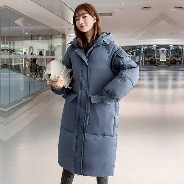 

winter jacket women warm loose hooded down parkas thick long full sleeve with big pocket ladies oversize coats1, Black