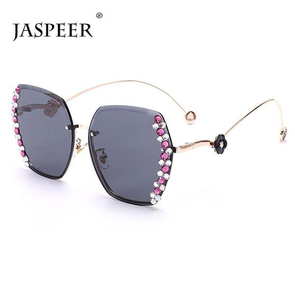 

jaspeer glass luxury side lady women woman diamond sun colorful eyewear rimless rhinestone gradient lens men sunglasses retro qwhit, White;black