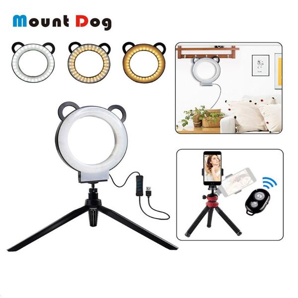 

flash heads 6 inch pography ring lamp led selfie light youtube video live 3200-5500k camera with phone holder usb plug tripod
